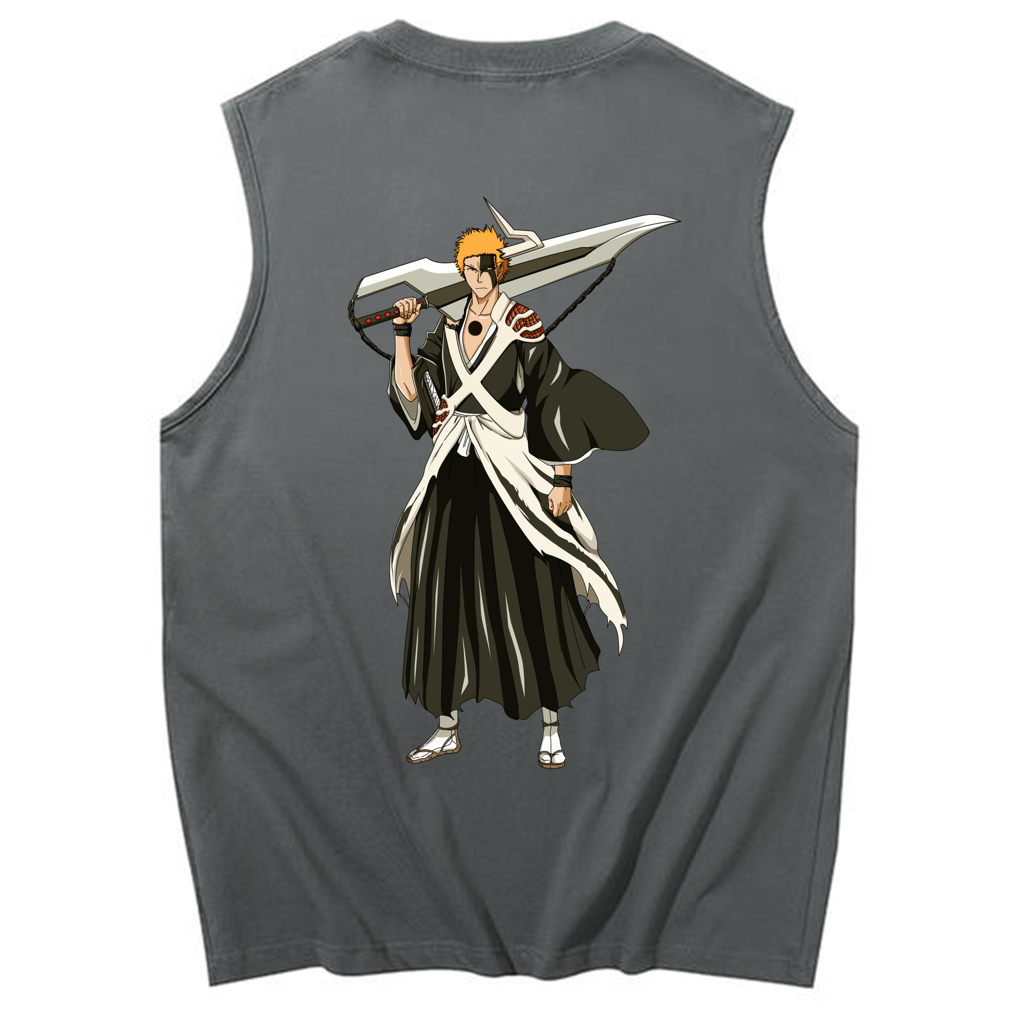 （画像用） ブリーチ 黒崎一護（くろさき いちご）BLEACH Kurosaki Ichigo コットン100％タンクトップ（背面プリント）